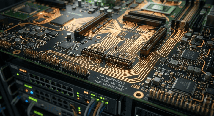 Doosan DS 7409 M9 grade CCL material used in an advanced high density AI server midplane PCB