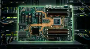 EM 892K2 halogen free M8 PCB motherboard inside a modern AI server rack cleanup