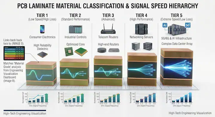 HDI material selection by application Infographic matrix matching signal speed to material categories