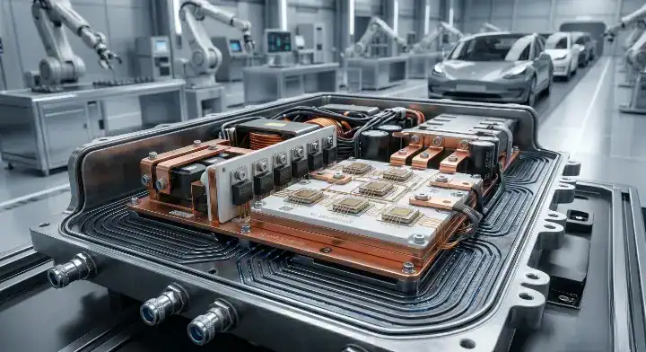 High power SiC modules mounted on AMB ceramic PCB inside an 800V EV traction inverter