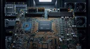 IT 988GSE halogen free M8 PCB material forming the dense circuitry of an AI server motherboard