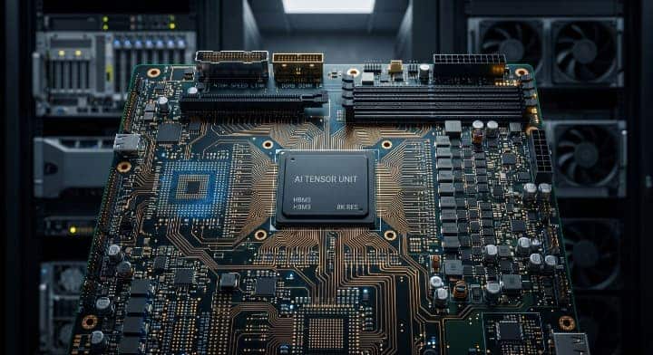 IT 988GSE halogen free M8 PCB material forming the dense circuitry of an AI server motherboard
