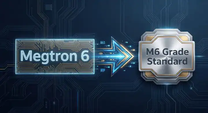 Infographic explaining how Megtron 6 PCB originated the NVIDIA M6 grade naming standard