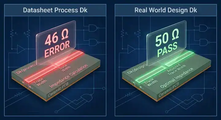 RO4350B PCB Process Dk vs Design Dk 50 ohm impedance shift diagram