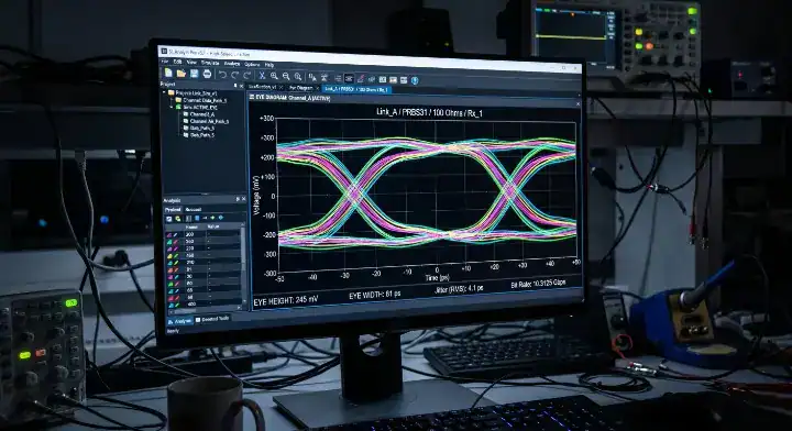 Signal integrity simulation and eye diagram analysis on an HDI PCB for PCIe 5.0 and DDR5