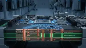 EM 890K PCB Halogen free M7 core materials inside a glowing 400G network switch board