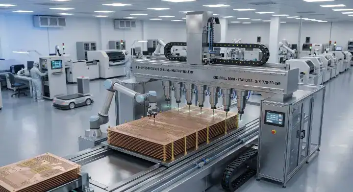I Speed high speed laminate processing on standard FR 4 multi spindle CNC PCB drilling machines