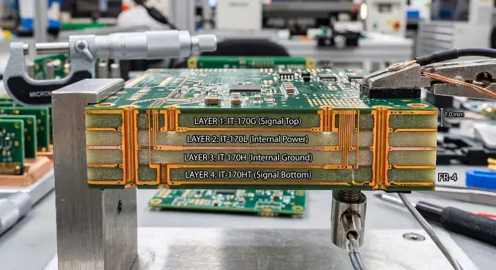 IT 170 PCB material family showing standard, GLE, and GRA variants for industrial applications