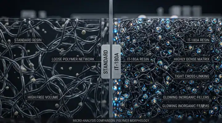 IT 180A PCB Microscopic 3D comparison of dense phenolic cured resin against standard DICY FR 4