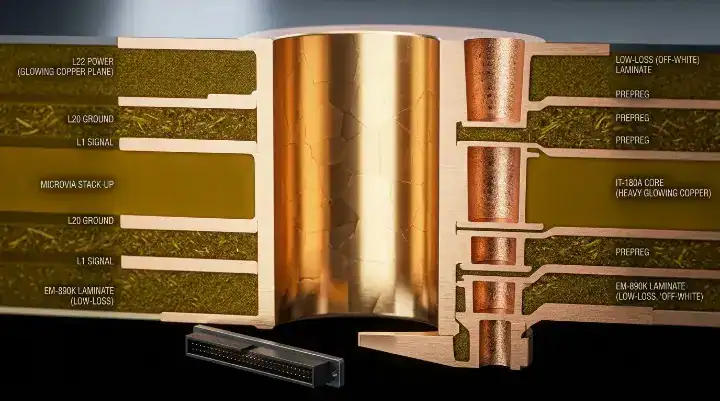 IT 180A PCB Microscopic cross section of a perfectly plated through hole after optimized desmear processing