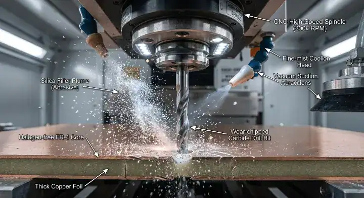 S1170G PCB Automated CNC machine using carbide drill bits on abrasive halogen free laminate materials