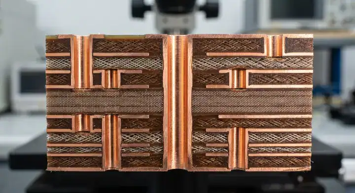 S7136H PCB cross section showing hydrocarbon ceramic substrate layers and copper vias cleanup