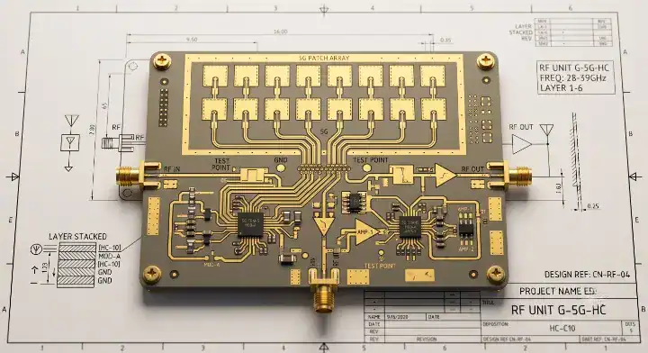 S7136H PCB material used in a high frequency 5G RF board with gold plated traces cleanup