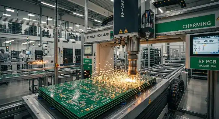 S7136H PCB panels being processed by a CNC drilling machine using standard FR 4 tooling cleanup