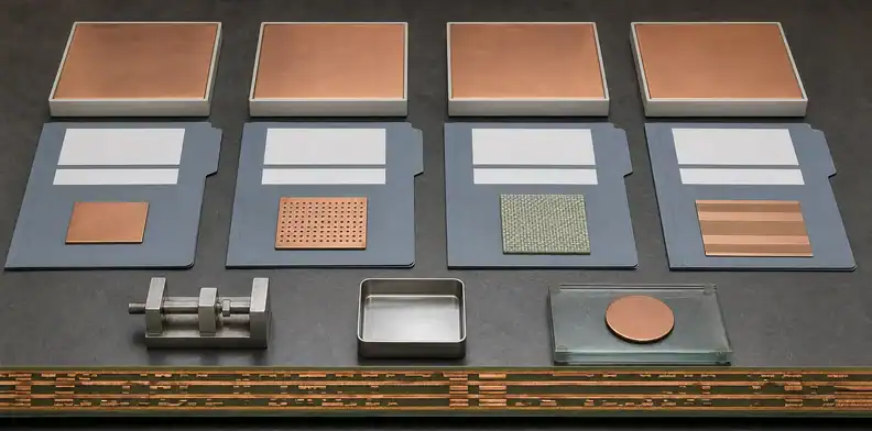 Four unbranded laminate candidates compared with separate evidence folders and test coupons