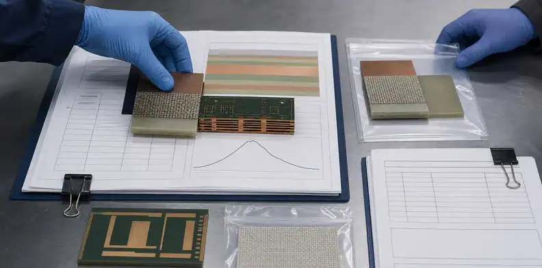 Primary and alternate laminate samples reviewed with a stack-up drawing and controlled RFQ package