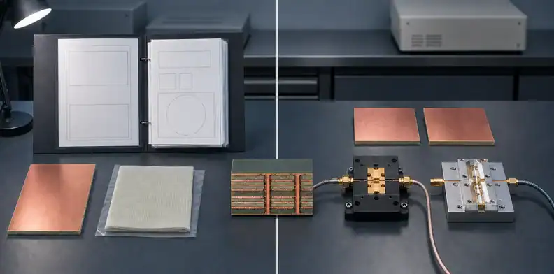 Material declaration evidence and two laminate coupons reviewed with different test fixtures