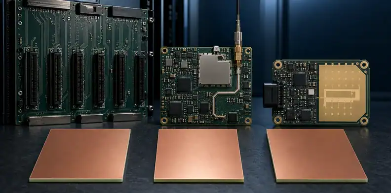 Unbranded laminate candidates evaluated for server, telecom radio, and automotive radar boards