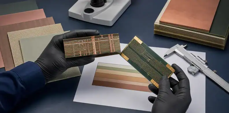 Copper-clad laminate coupons and a multilayer PCB stack-up prepared for IT-150DA material selection