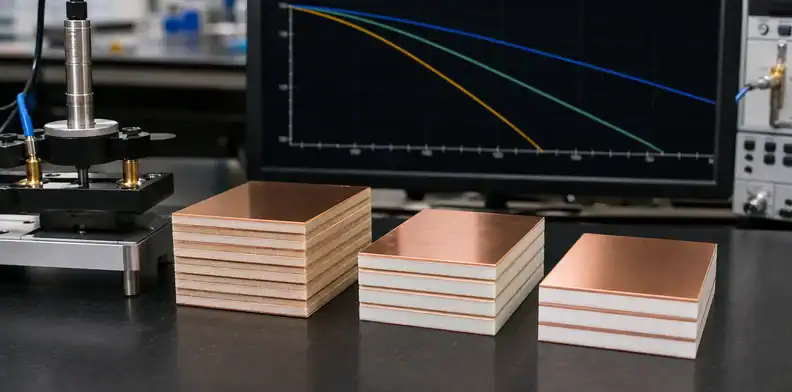 ITEQ IT-968 PCB material hierarchy with laminate samples and signal-loss curves