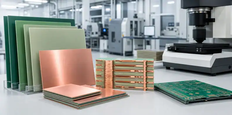NP-140 laminate selection with copper-clad panels and a multilayer PCB cross-section