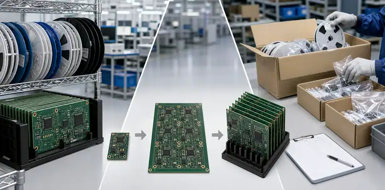 Turnkey and consigned component paths feeding prototype, pilot, and production PCB builds