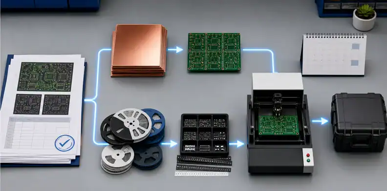 PCB production release package beside parallel board and component schedule paths
