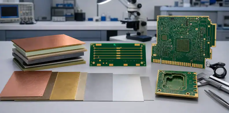 PCB materials, impedance coupon, finish, and edge features