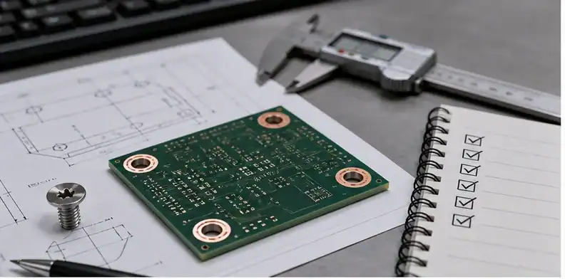 PCB countersink holes requirements shown in a quote-ready RFQ review scene
