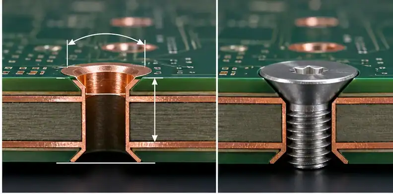 PCB countersink holes requirements shown through drawing and early requirement review