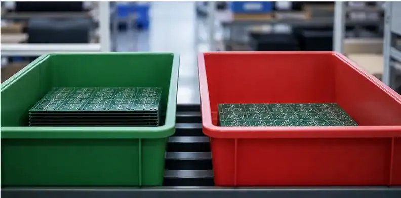 PCB incoming inspection lot release decision using accepted and hold bins