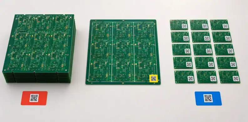 PCB lot traceability comparing lot panel and individual board identification levels
