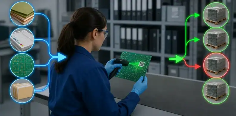 PCB lot traceability retrieval narrowing affected shipments from one sample code