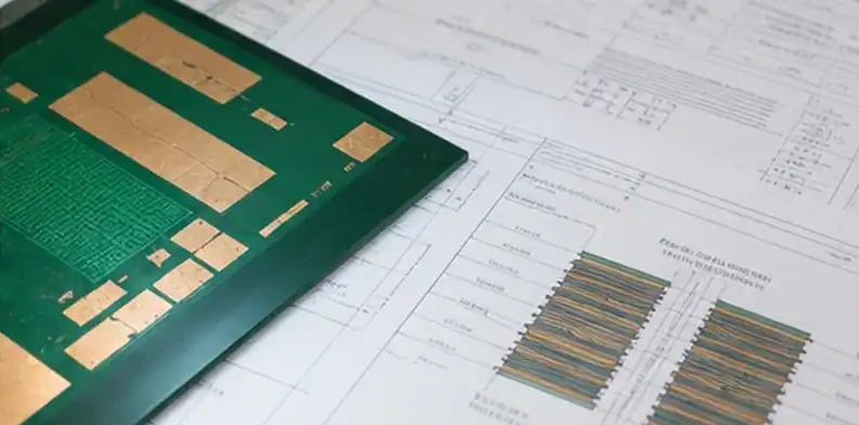 PCB impedance coupon and stack-up drawing checked under inspection lighting