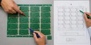 PCB panel drawing approval with fabricator assembler and buyer reviewing one panel revision
