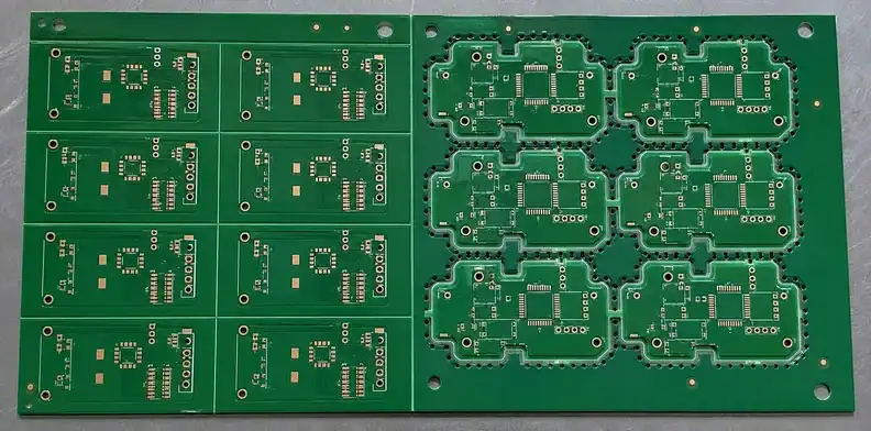PCB panel drawing approval comparing V-score lines with routed breakaway tabs