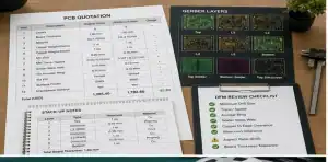 PCB quote changes reviewed alongside Gerber files and DFM notes