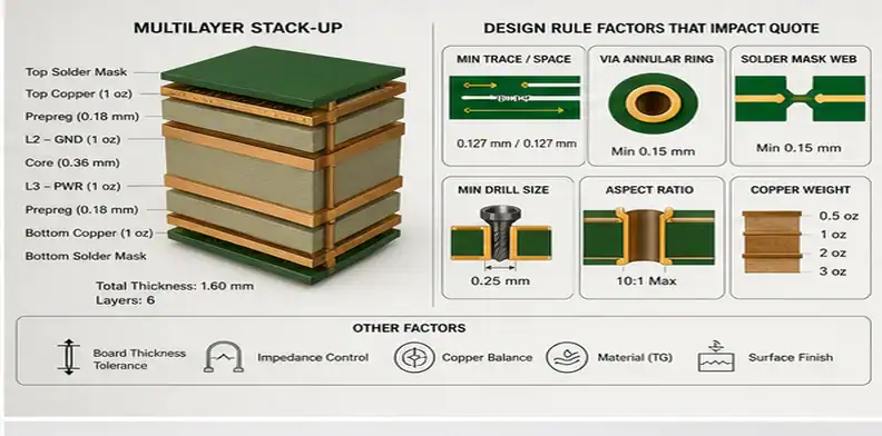 PCB stack-up and design rule factors that can change a quote