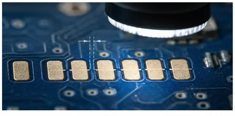 PCB solder mask bridge requirements shown in a quote-ready PCB manufacturing review scene