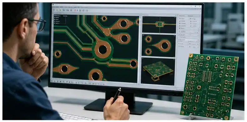 PCB teardrop requirements shown through feature purpose and RFQ file review