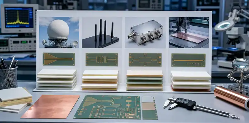 Rogers RO3000 PTFE laminate family decision board for radar antenna and RF laminate selection