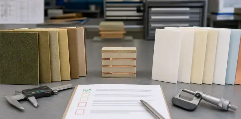 Thermoset RO4000 and PTFE RF laminate samples compared with replacement-material notes