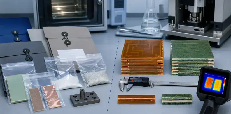 Material compliance records beside polyimide and high-Tg FR-4 stack-up candidates