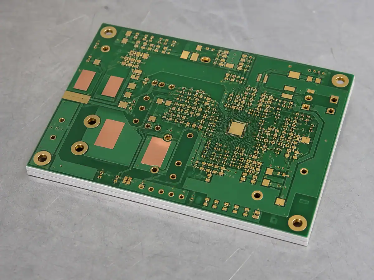 2-layer metal core PCB with copper thermal pads and aluminum substrate for power electronics