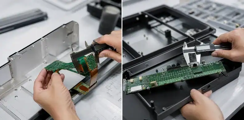 Physical prototypes validate bend, support and installation risk before choosing rigid-flex vs large rigid PCB.