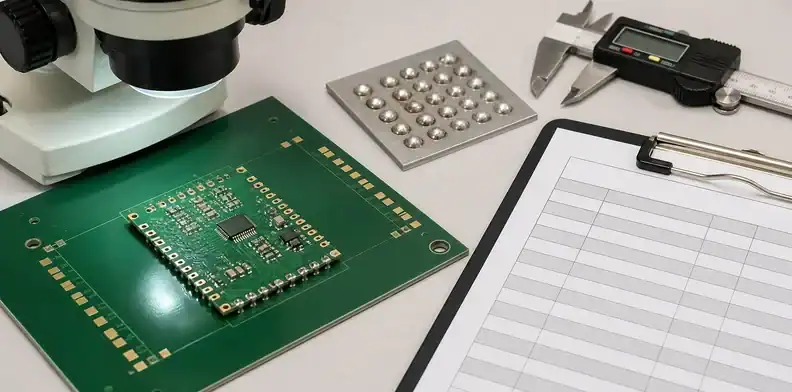 A carrier board solder trial supports castellated hole plating acceptance for assembly fit.
