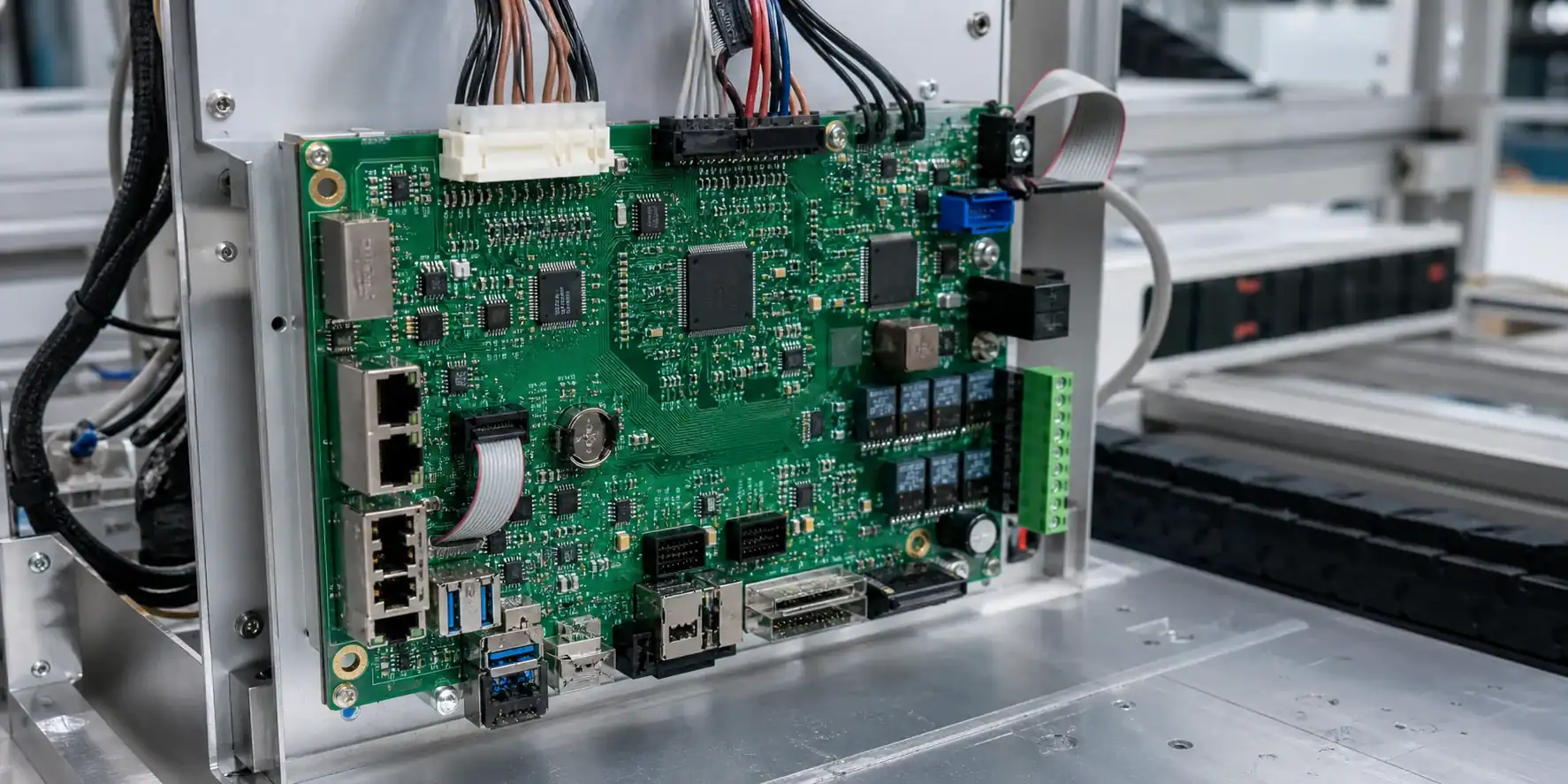 Automation equipment mainboard PCB installed in an industrial machine chassis