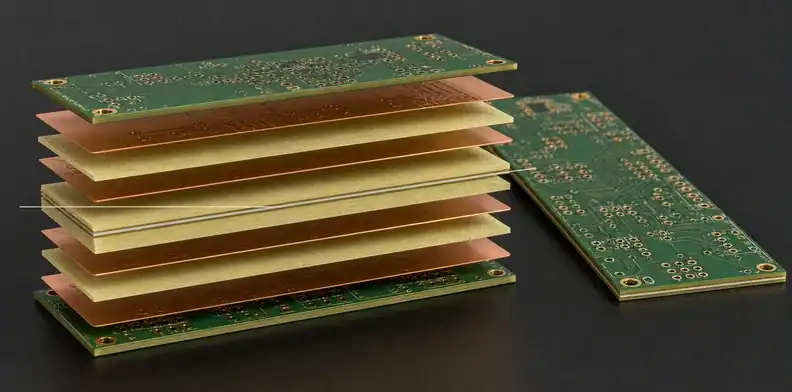 A symmetric stack-up and mirrored copper layers illustrate large PCB warpage control.