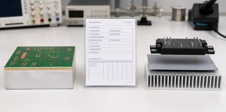 A cross-section makes the Bergquist PCB material review distinct from a separate thermal interface pad.