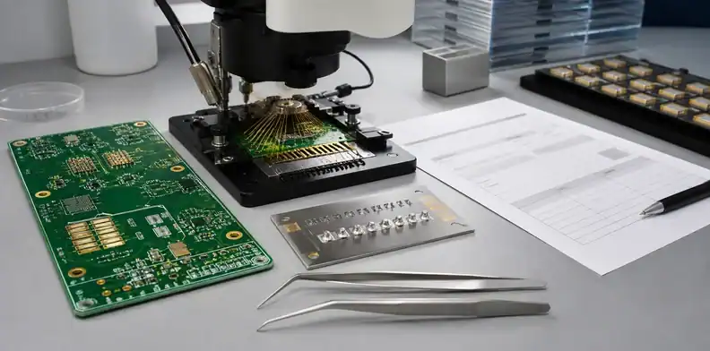 A bonding fixture and solder coupon show enepig pcb finish evidence for assembly approval.